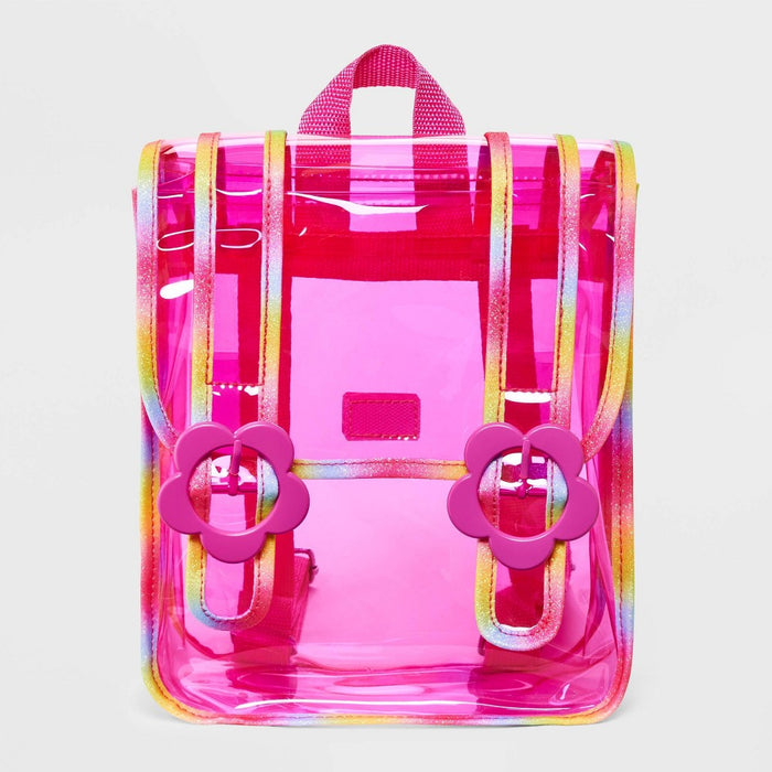 Kids' 11" Rainbow Jelly Clear Mini Backpack with Flower Buckles - Cat & Jack Pink