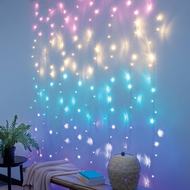 4.2'x5' 112 LED Curtain String Lights Pastel - West & Arrow: USB/Battery, 8 Modes, Indoor Use, Clear Wire
