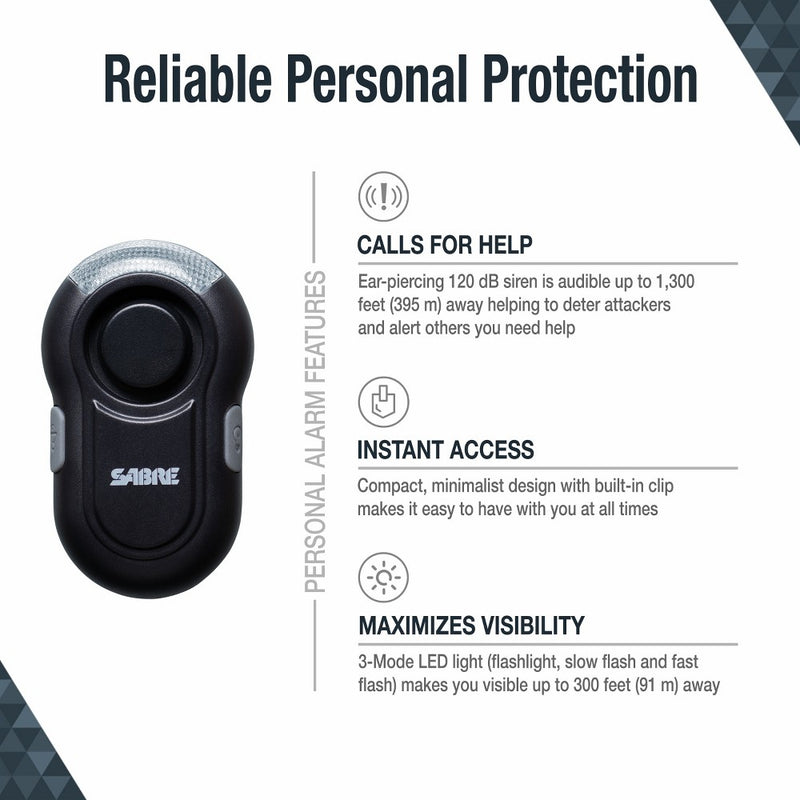 Sabre Personal Alarm with LED Light - Black
