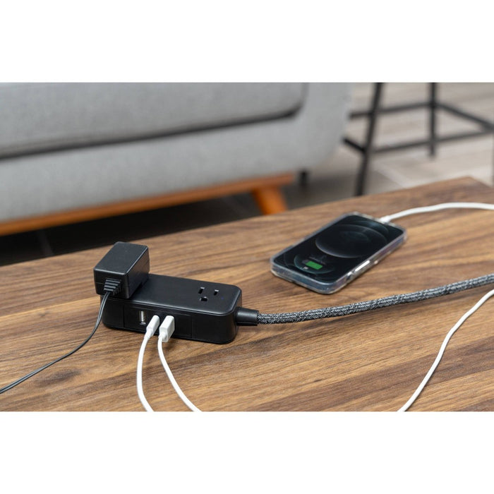 GE 2-Outlet Extension Cord 2 USB-A 1 USB-C 12W 6' Braided Black