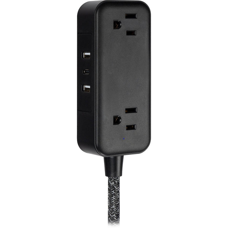 GE 2-Outlet Extension Cord 2 USB-A 1 USB-C 12W 6' Braided Black