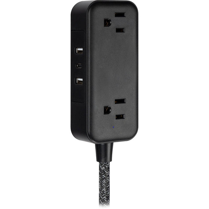 GE 2-Outlet Extension Cord 2 USB-A 1 USB-C 12W 6' Braided Black