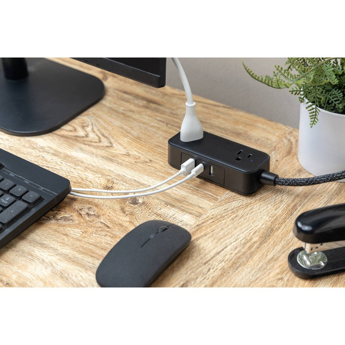 GE 2-Outlet Extension Cord 2 USB-A 1 USB-C 12W 6' Braided Black