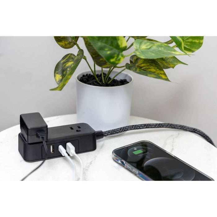 GE 2-Outlet Extension Cord 2 USB-A 1 USB-C 12W 6' Braided Black