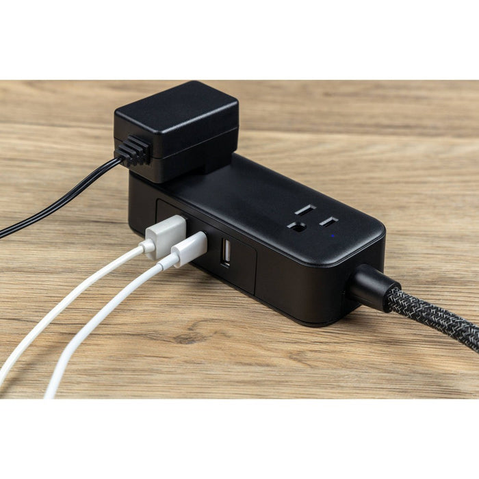 GE 2-Outlet Extension Cord 2 USB-A 1 USB-C 12W 6' Braided Black