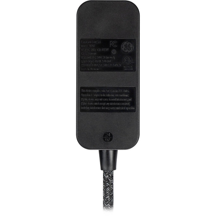 GE 2-Outlet Extension Cord 2 USB-A 1 USB-C 12W 6' Braided Black