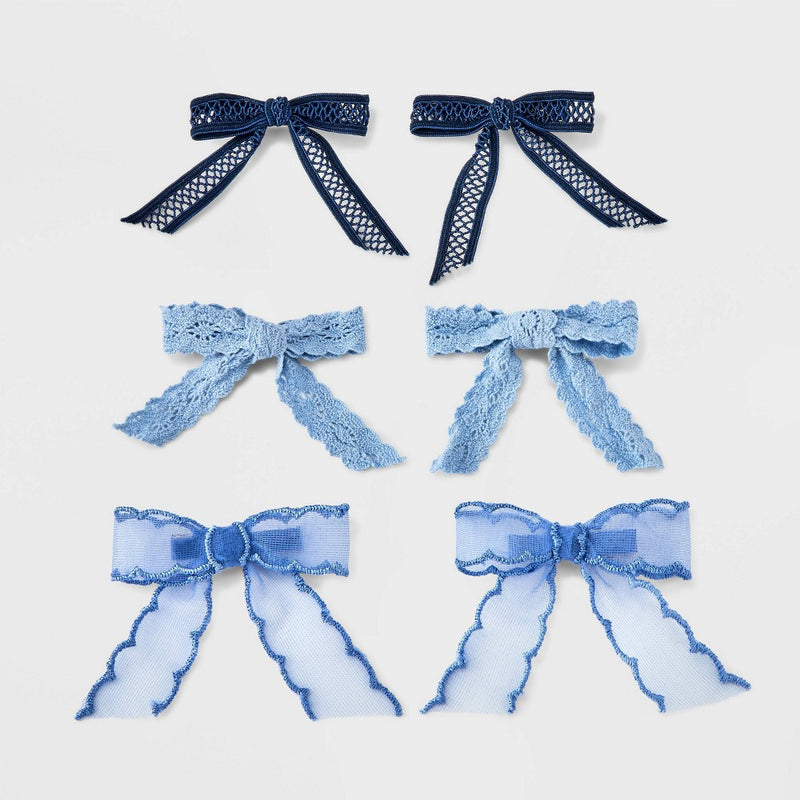 Girls' 6pk Ribbon Bow Clip Set - art class Blue