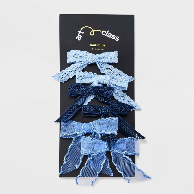 Girls' 6pk Ribbon Bow Clip Set - art class Blue