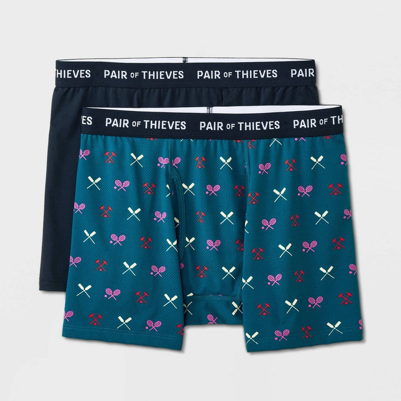 Pair of Thieves Men's Super Fit Tennis Boxer Briefs 2pk - Green/Black M: Moisture-Wicking, Quick-Dry, Mesh Fabric, Stretch, Lightweight