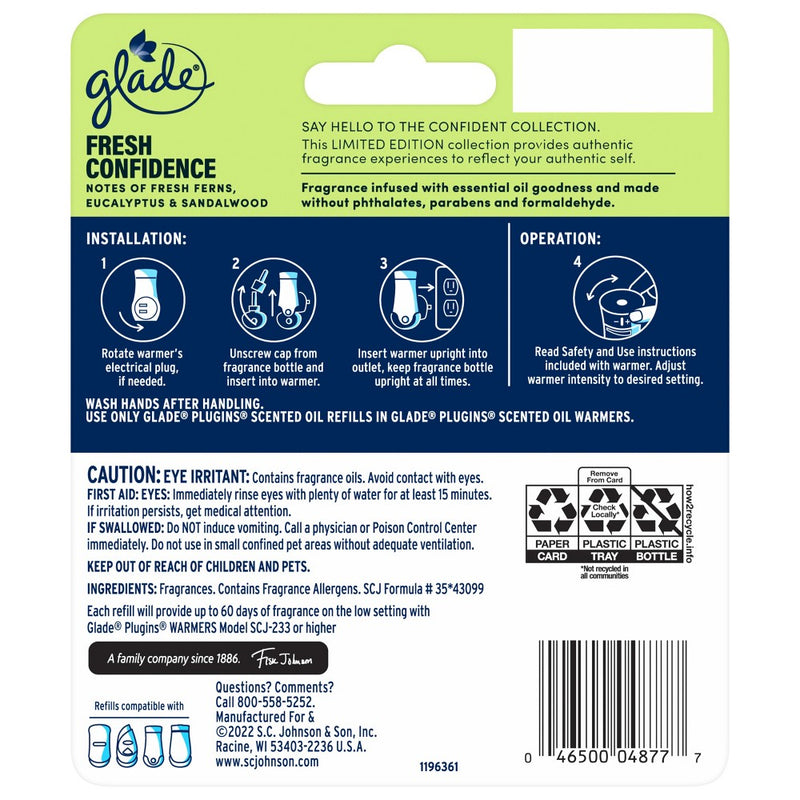 Glade PlugIns Scented Oil Air Freshener Refills - Fresh Confidence - 1.34 fl oz/2ct