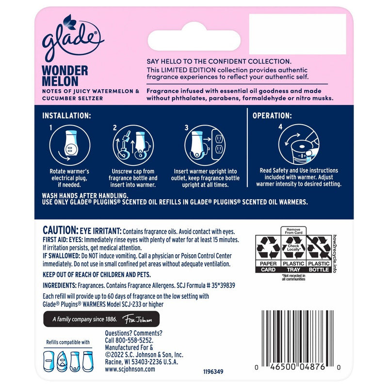 Glade PlugIns Scented Oil Air Freshener Refills - Wonder Melon - 1.34 fl oz/2ct