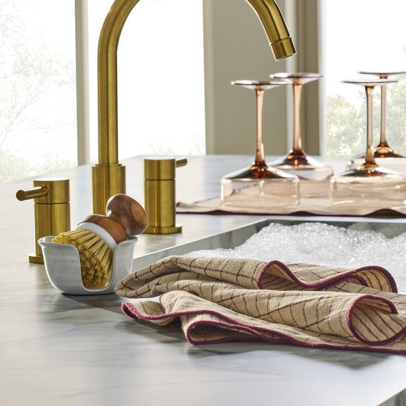 2ct Reversible Grid/Stripe Kitchen Towels Natural/Burgundy - Hearth & Hand with Magnolia