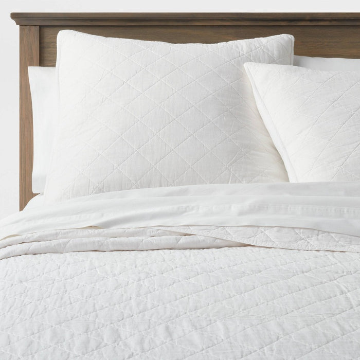 Euro Diamond Stitch Cotton Linen Quilt Sham White - Threshold: OEKO-TEX Certified, Woven Texture, No Flange Design