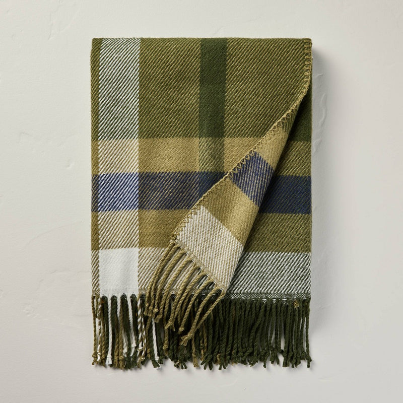 Fall Plaid Woven Throw Blanket Olive/Navy - Hearth & Hand with Magnolia