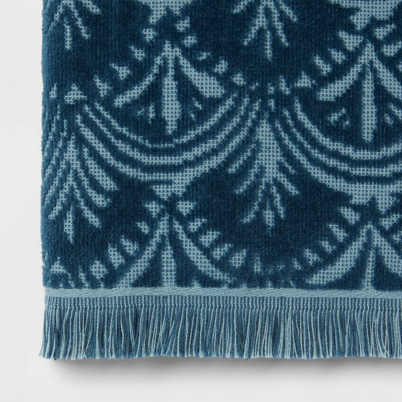 16"x27" Plush Scallop Hand Towel Teal Blue - Threshold: Cotton Terry, Midweight, Jacquard Pattern, OEKO-TEX Certified