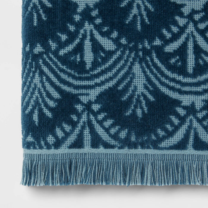16"x27" Plush Scallop Hand Towel Teal Blue - Threshold: Cotton Terry, Midweight, Jacquard Pattern, OEKO-TEX Certified