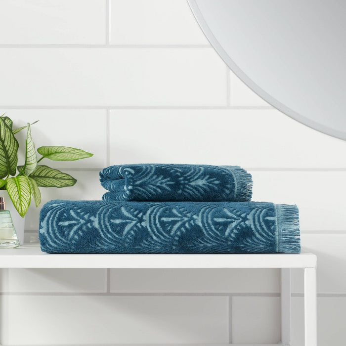 16"x27" Plush Scallop Hand Towel Teal Blue - Threshold: Cotton Terry, Midweight, Jacquard Pattern, OEKO-TEX Certified
