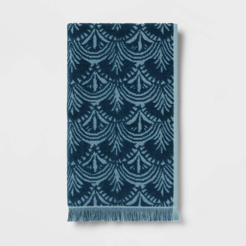 16"x27" Plush Scallop Hand Towel Teal Blue - Threshold: Cotton Terry, Midweight, Jacquard Pattern, OEKO-TEX Certified
