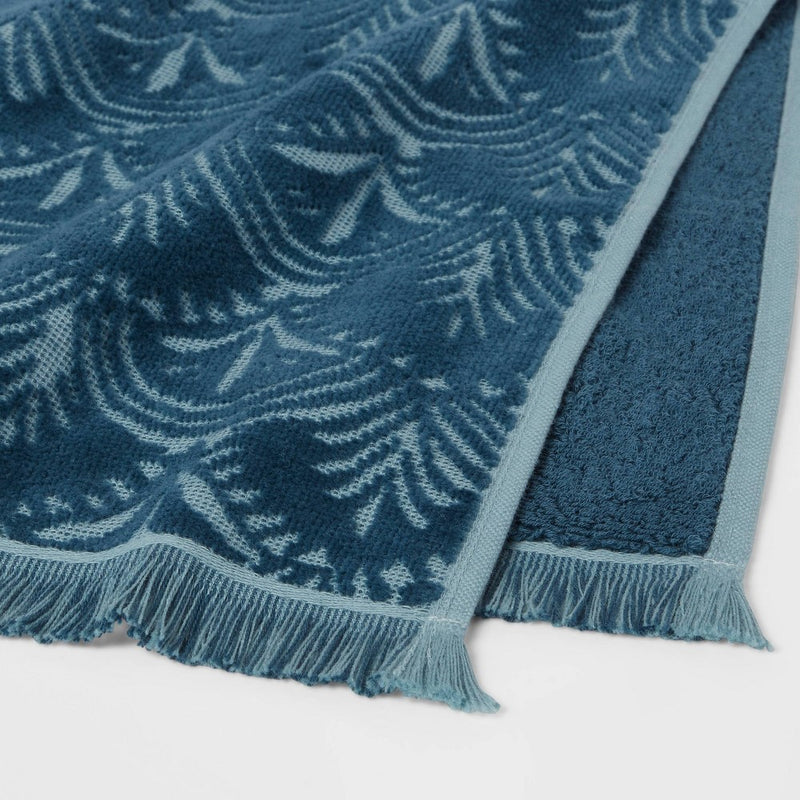 16"x27" Plush Scallop Hand Towel Teal Blue - Threshold: Cotton Terry, Midweight, Jacquard Pattern, OEKO-TEX Certified