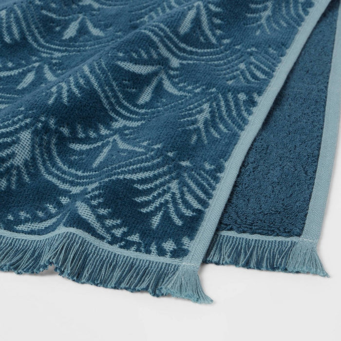 16"x27" Plush Scallop Hand Towel Teal Blue - Threshold: Cotton Terry, Midweight, Jacquard Pattern, OEKO-TEX Certified