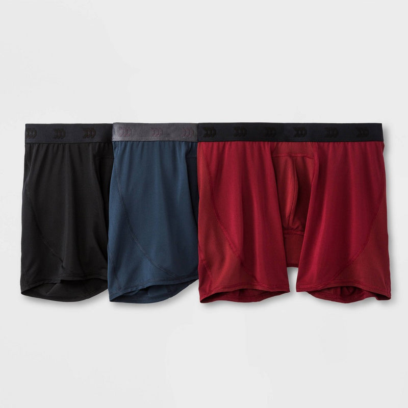 Men's Jersey Mesh Performance 3pk Boxer Briefs - All In Motion Black/Determined Blue/Red Resistance XL