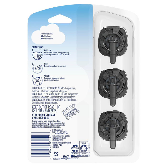 Febreze Car Vent Clip Air Freshener - Unstopables Scents - 3pk