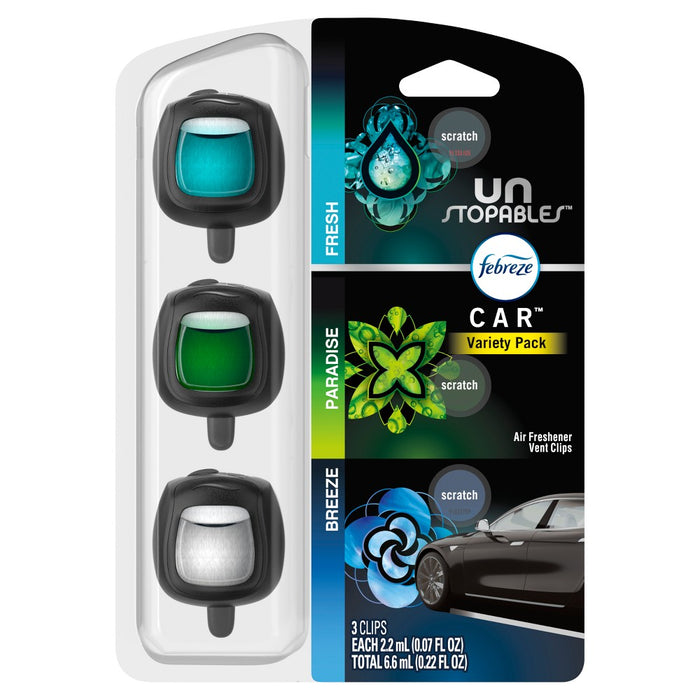 Febreze Car Vent Clip Air Freshener - Unstopables Scents - 3pk