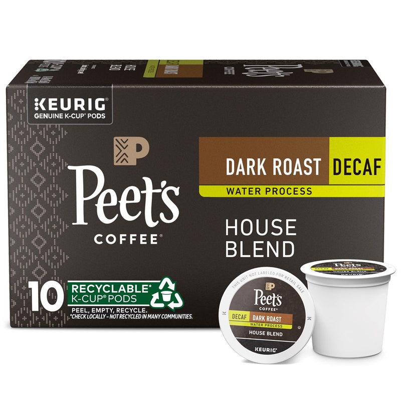 Peet's Coffee, Dark Roast Decaffeinated Coffee K-Cup Pods For Keurig Brewers - Decaf House Blend 10 Count (1 Box Of 10 K-Cup Pods)