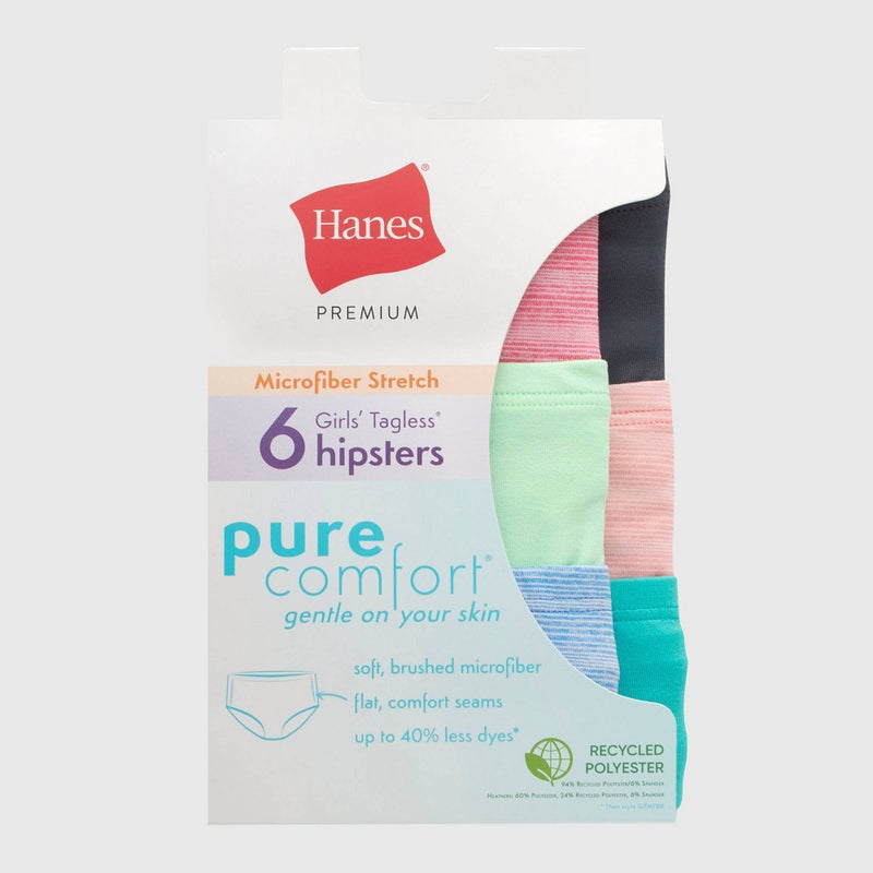 Hanes Girls' 6pk Pure Microfiber Hipster - Colors May Vary 14