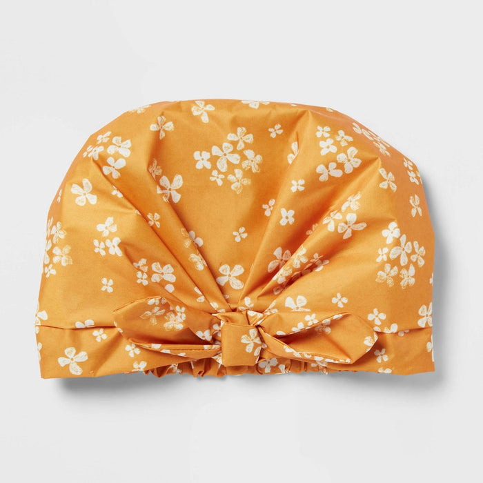 Floral Shower Cap Yellow - Room Essentials: Botanical Pattern, Lightweight Polyester, Elastic Hair Towel