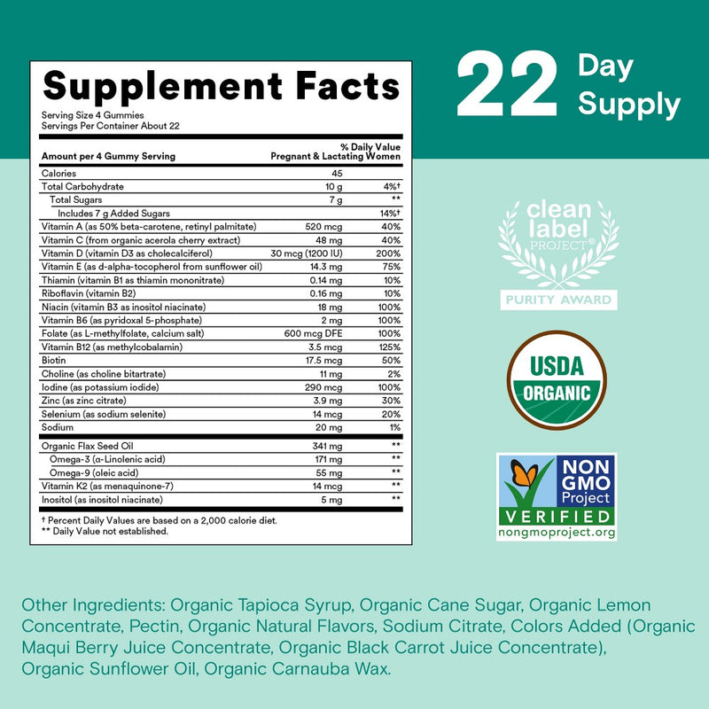 SmartyPants Organic Prenatal Multi & Vegetarian Omega 3 & Folate Gummy Vitamins - 90 ct