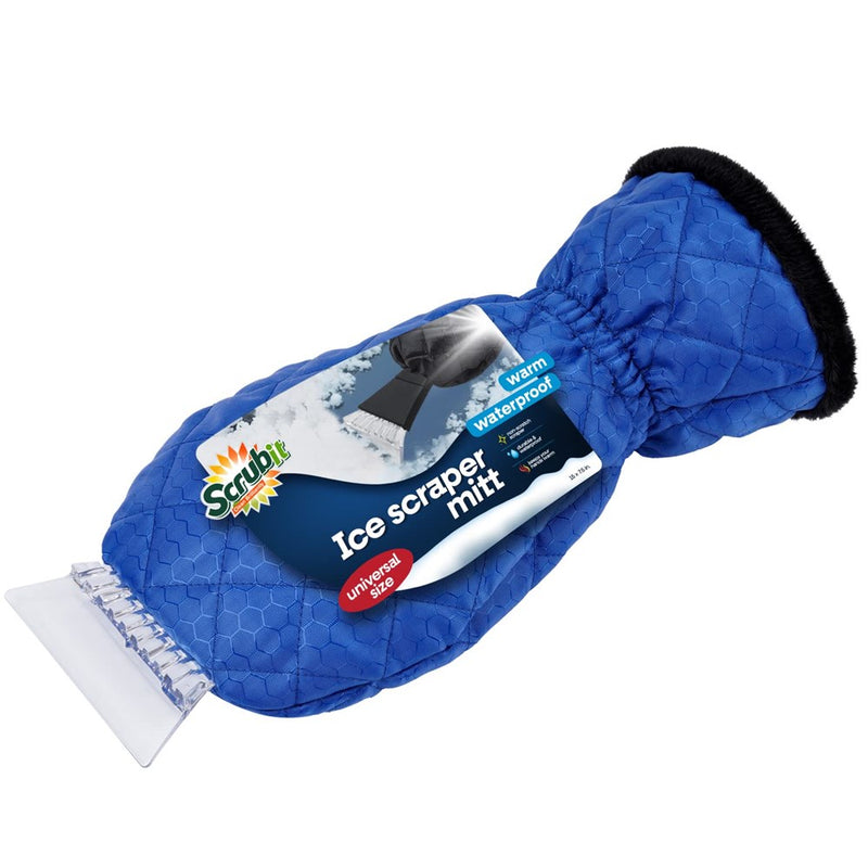 SCRUBIT Ice Scraper With Glove - Car Windshield Scraper For Ice And Snow W/Fleece Mitt - Quickly Scrape And Remove Snow While Staying Warm - Waterproof & Windproof - Car Scraper Snow Brush (Blue)