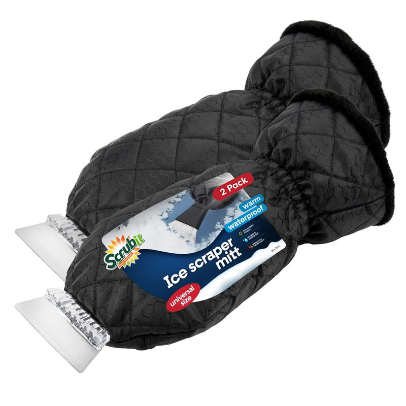 SCRUBIT Ice Scraper With Glove [2 Pack] - Car Windshield Scraper For Ice And Snow W/Fleece Mitt - Quickly Scrape And Remove Snow While Staying Warm - Waterproof - Car Scraper Snow Brush (Black)