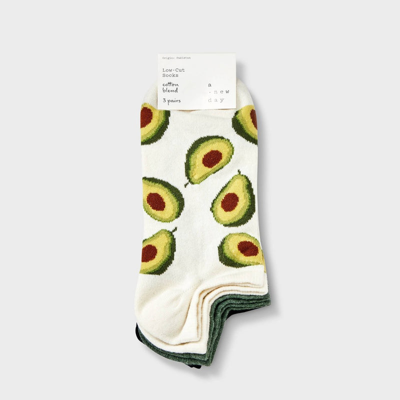 Women's Avocado 3pk Low Cut Socks Ivory/Olive Green/Black 4-10