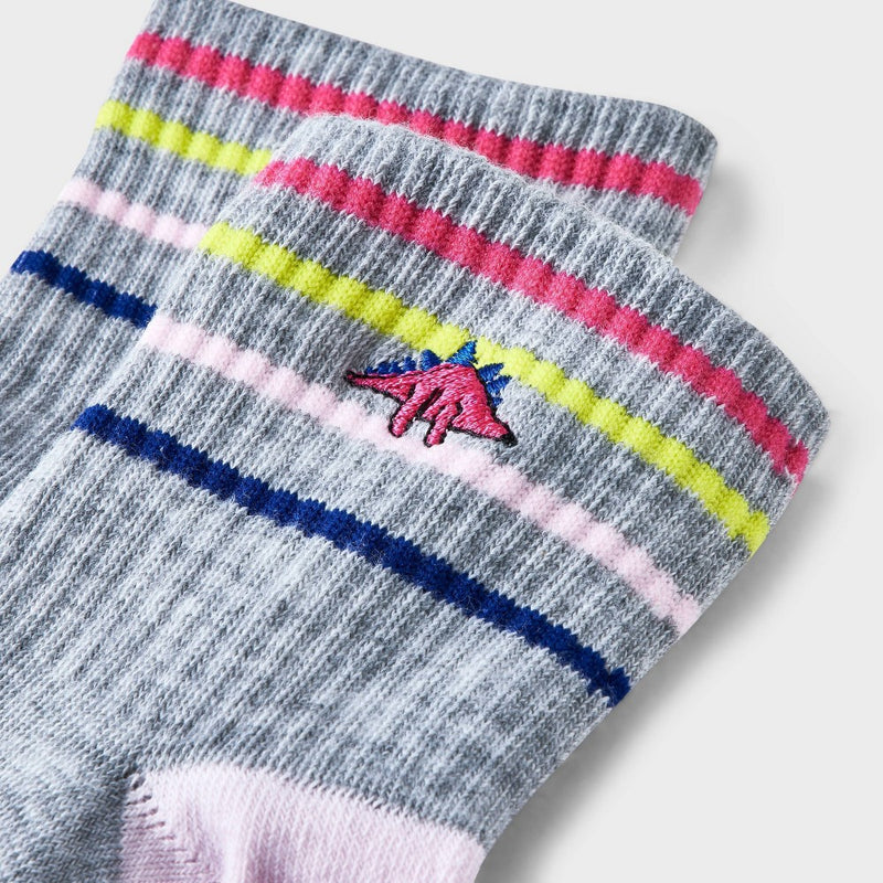 Women's Embroidered Dinosaur Ribbed Ankle Socks - Heather Gray 4-10