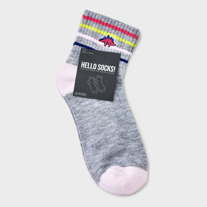 Women's Embroidered Dinosaur Ribbed Ankle Socks - Heather Gray 4-10