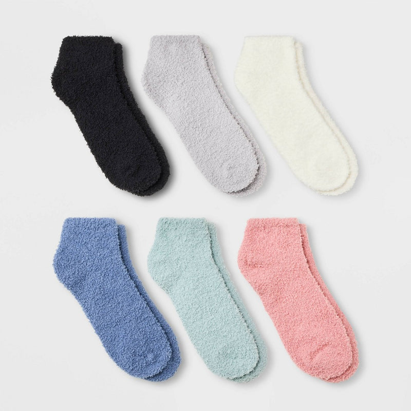 Women's 6pk Rainbow Solid Cozy Low Cut Socks - Assorted Colors 4-10