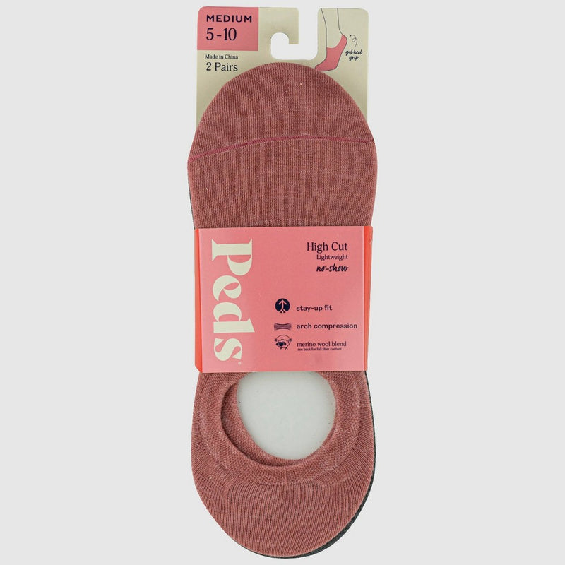 Peds Women's Merino Wool 2pk Sport No Show Socks - Pink/Dark Gray 5-10