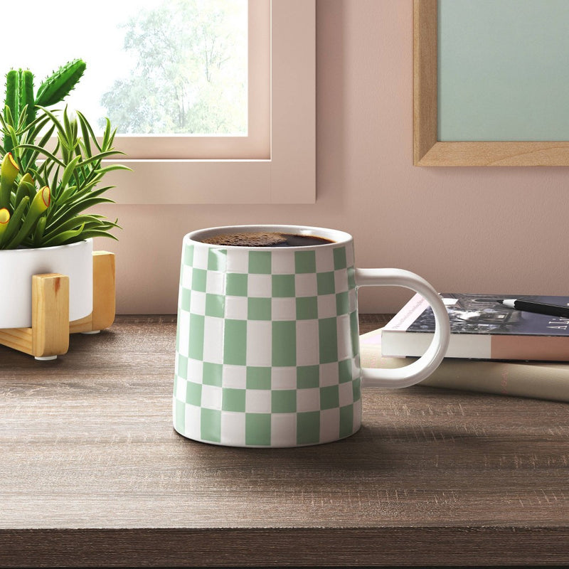 16oz Stoneware Checkerboard Mug Green - Room Essentials