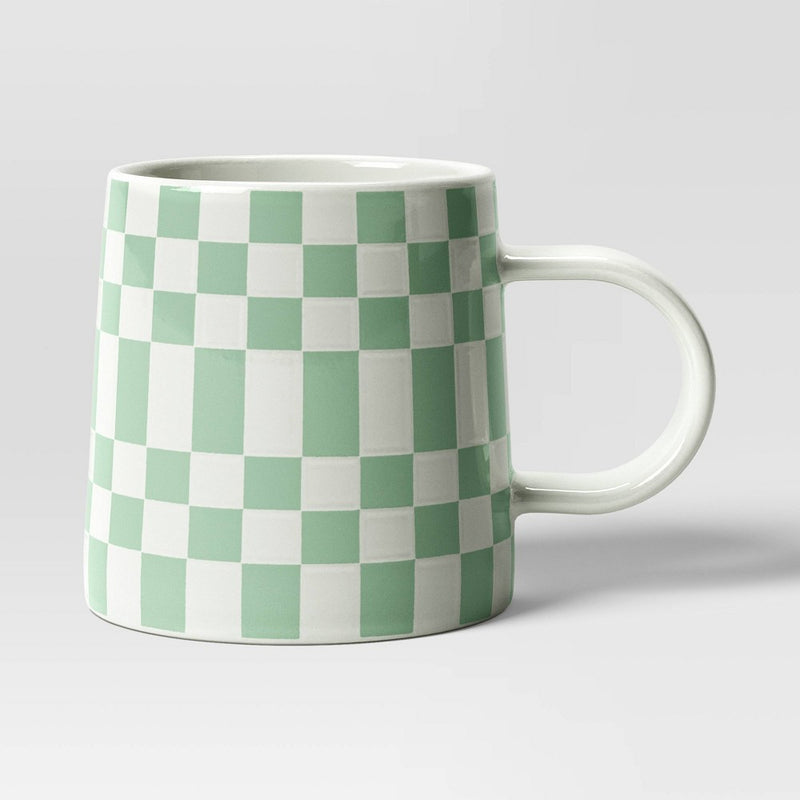 16oz Stoneware Checkerboard Mug Green - Room Essentials