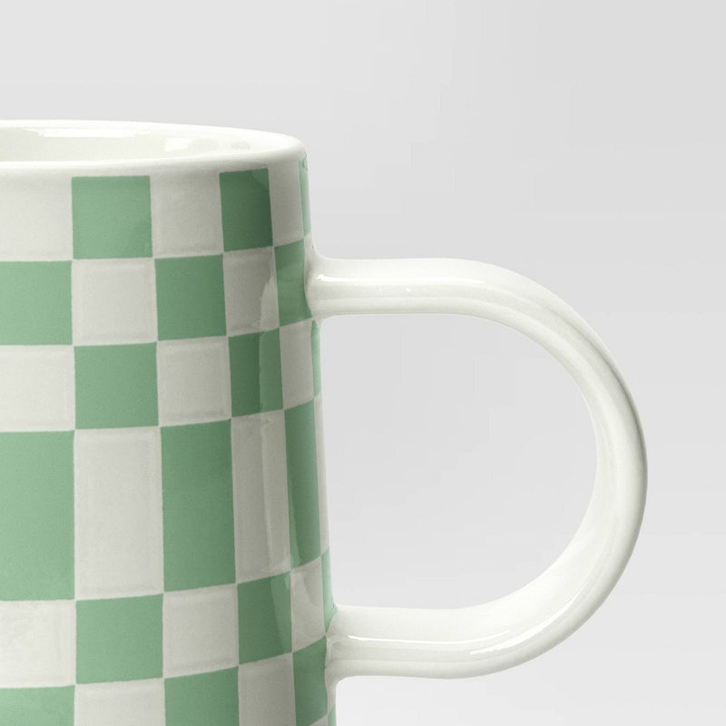 16oz Stoneware Checkerboard Mug Green - Room Essentials