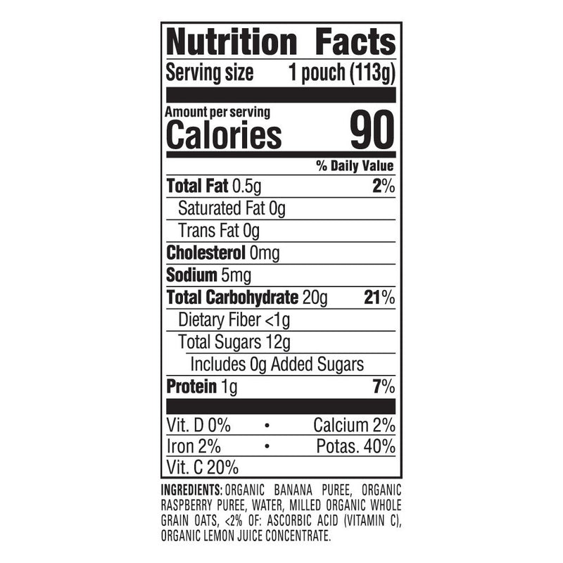 HappyBaby Clearly Crafted Bananas Raspberries & Oats Baby Food Pouch - 16oz