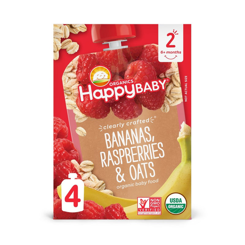 HappyBaby Clearly Crafted Bananas Raspberries & Oats Baby Food Pouch - 16oz