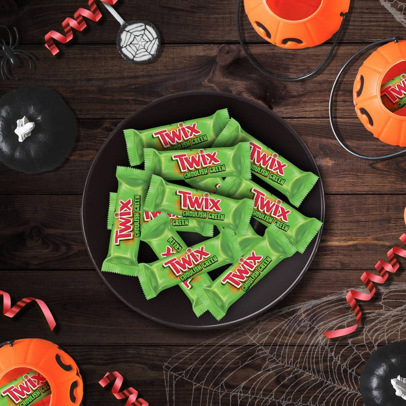 Twix Ghoulish Green Fun Size Halloween Caramel Cookie Chocolate Bars - 9.8oz