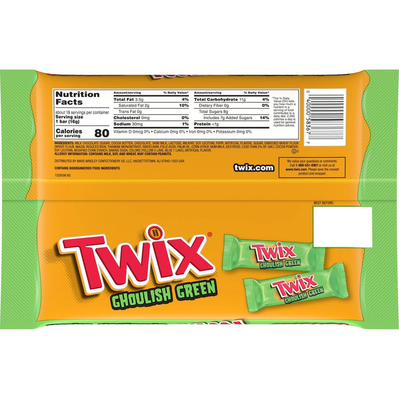 Twix Ghoulish Green Fun Size Halloween Caramel Cookie Chocolate Bars - 9.8oz