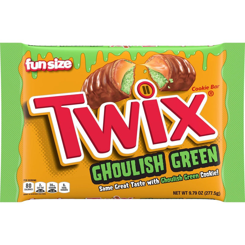 Twix Ghoulish Green Fun Size Halloween Caramel Cookie Chocolate Bars - 9.8oz