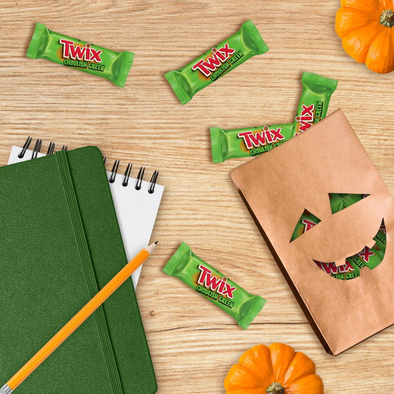 Twix Ghoulish Green Fun Size Halloween Caramel Cookie Chocolate Bars - 9.8oz