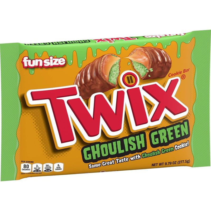 Twix Ghoulish Green Fun Size Halloween Caramel Cookie Chocolate Bars - 9.8oz