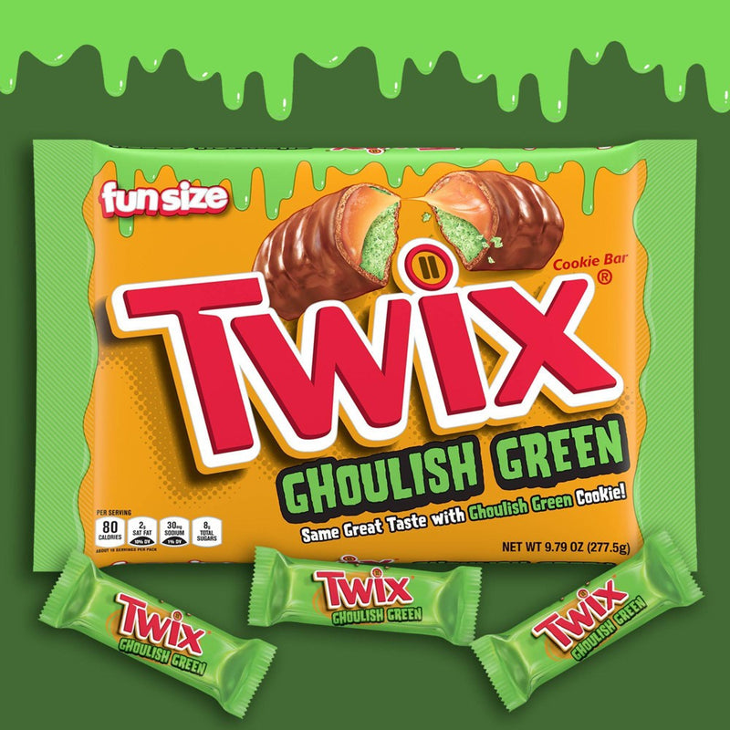 Twix Ghoulish Green Fun Size Halloween Caramel Cookie Chocolate Bars - 9.8oz