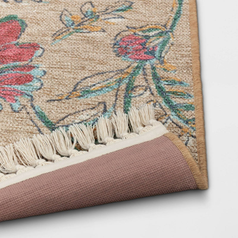 2'x3' Washable Floral Printed Accent Rug Beige/Red - Threshold